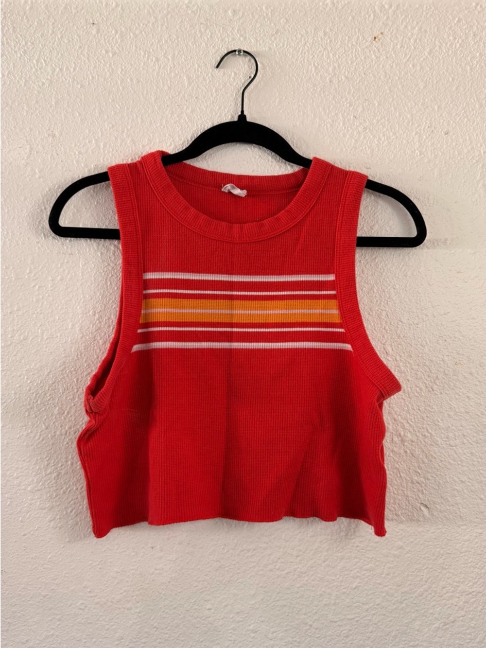Retro Red Striped Knit Crop Tank Top